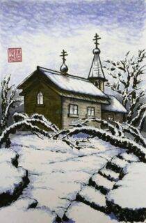 20161108 russian wood chapel and trees in deep winter