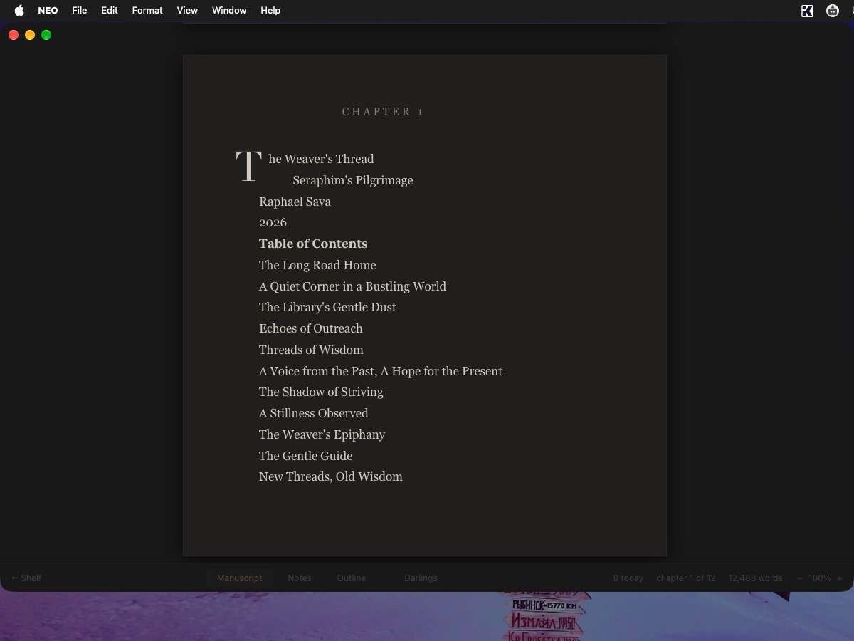 Thank you Hugh Howey for NEO, the Word Processor for Novelists