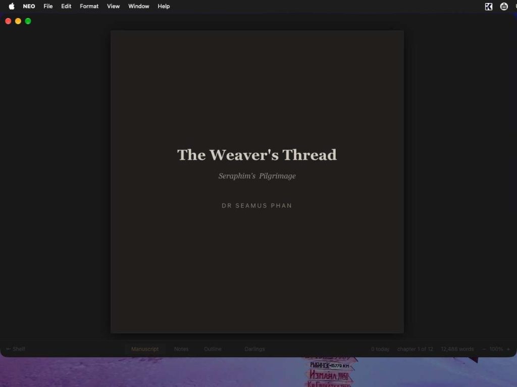 NEO - opening title page