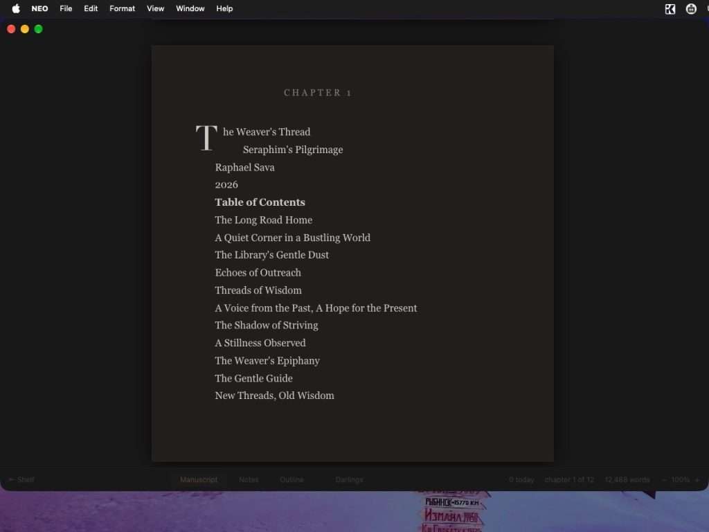 Thank you Hugh Howey for NEO, the Word Processor for Novelists
